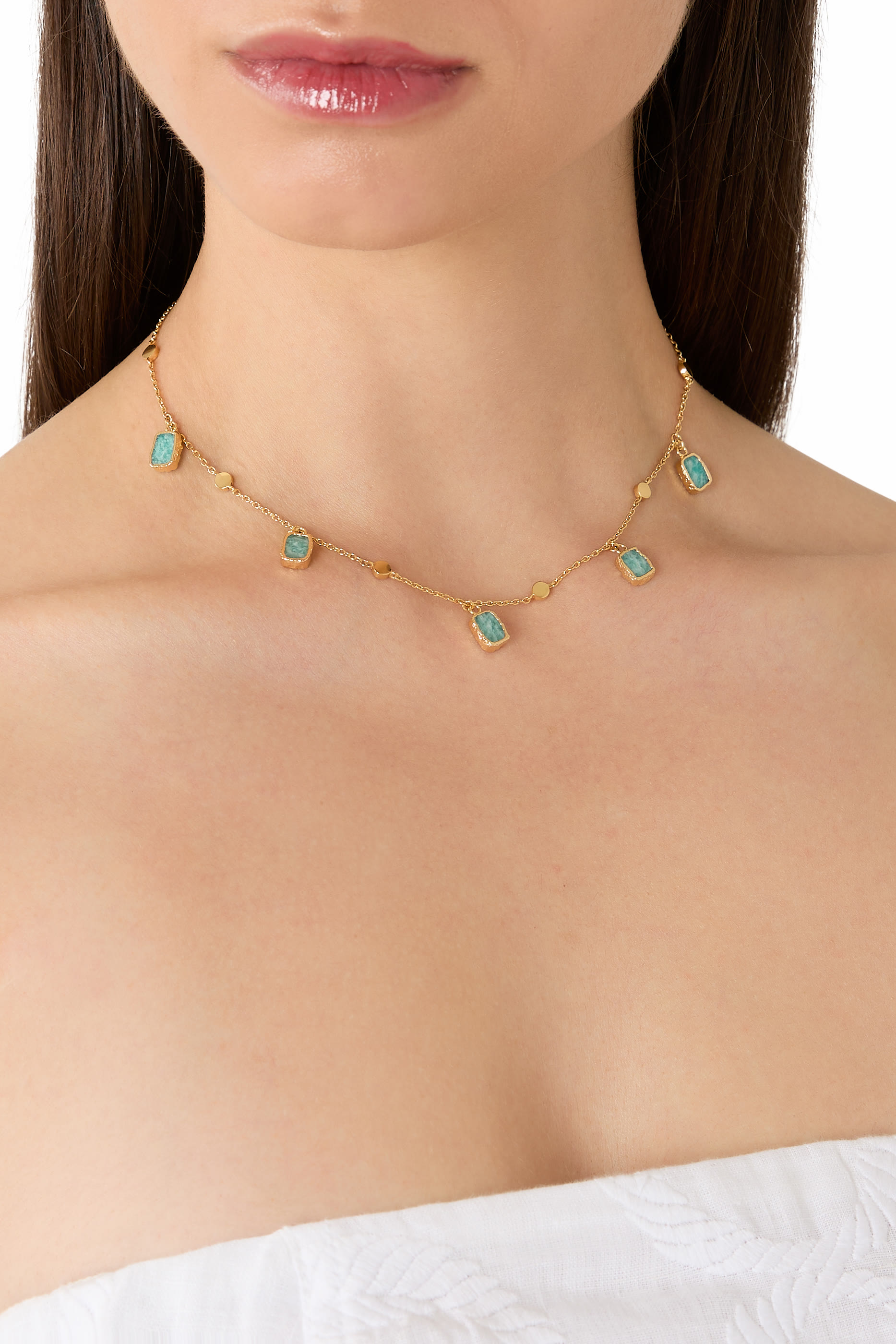 Lena Charm Choker, 18k Gold Plated on Brass & Amazonite