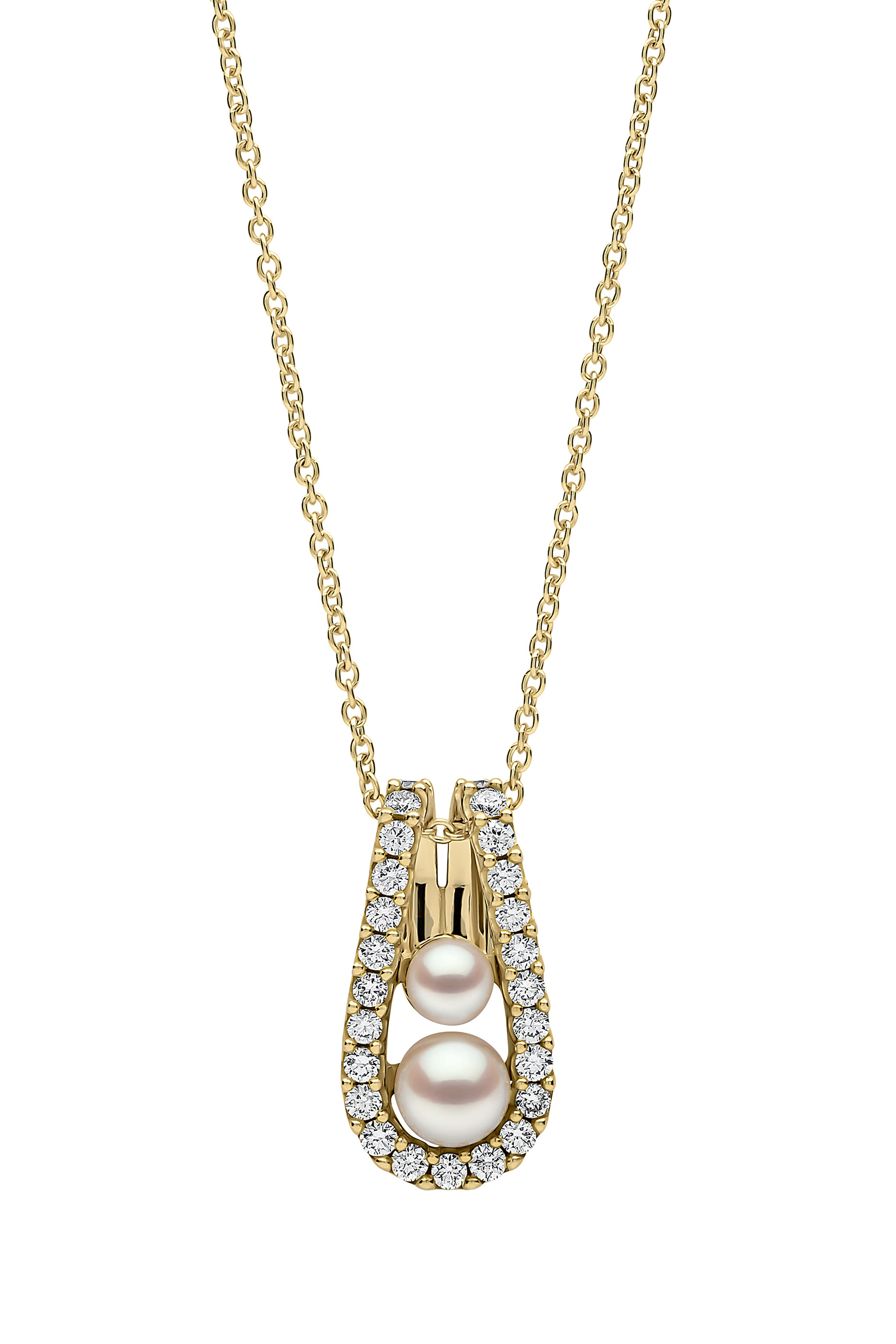 Sleek Pendant, 18k Gold, Diamonds & Pearls