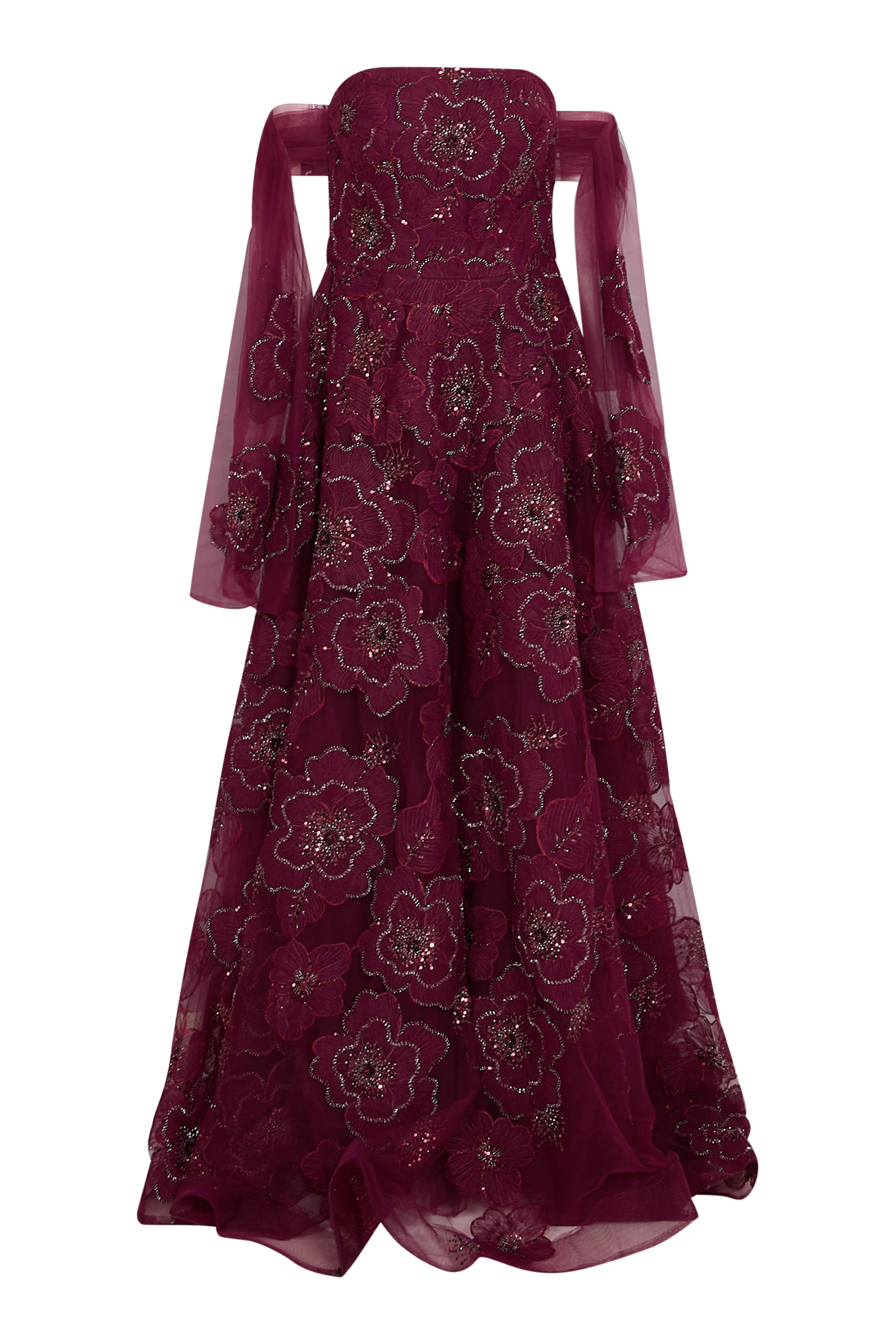 Strapless Ball Gown with Beaded Floral Appliqu&eacute;s 