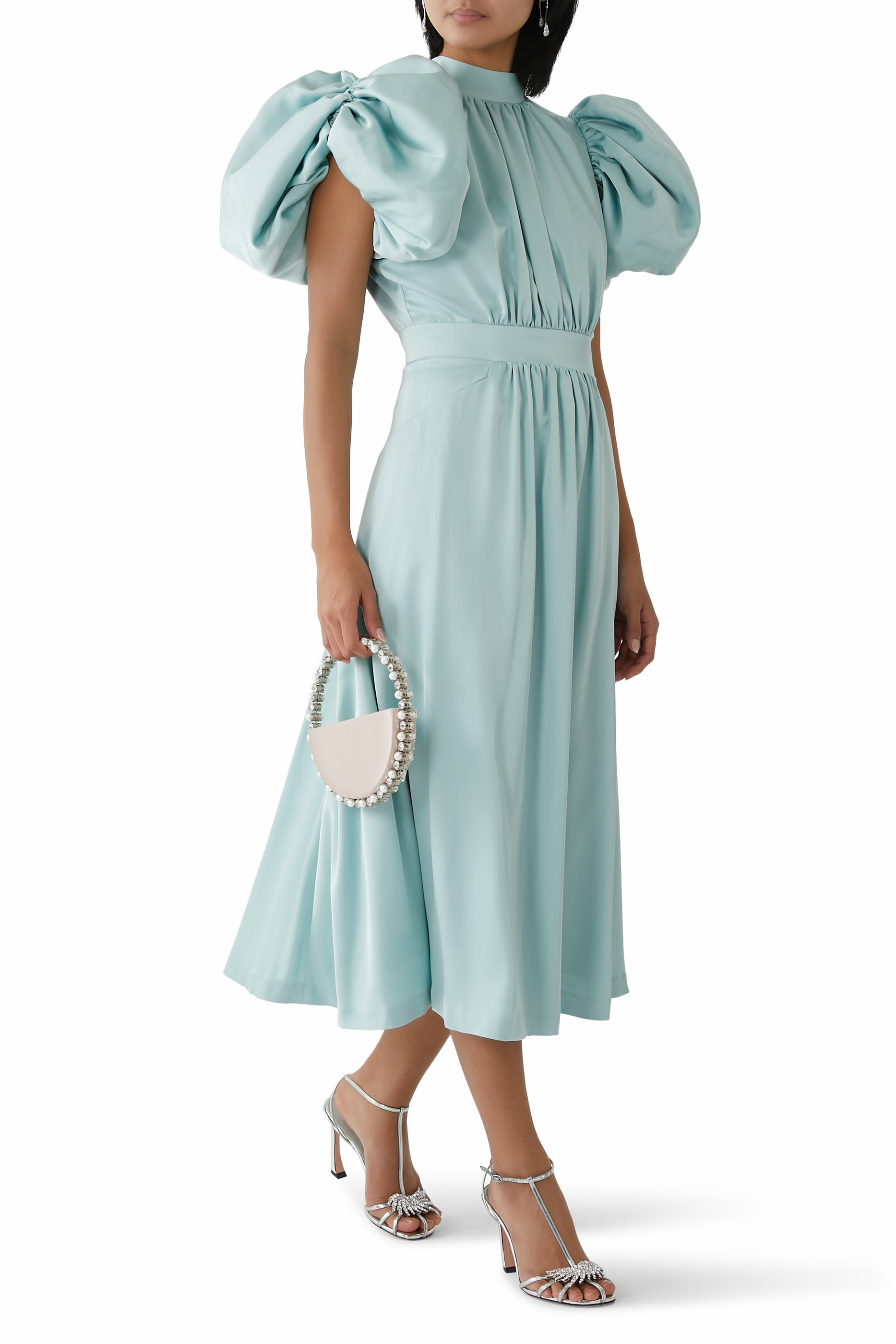 Satin Puff Midi Dress