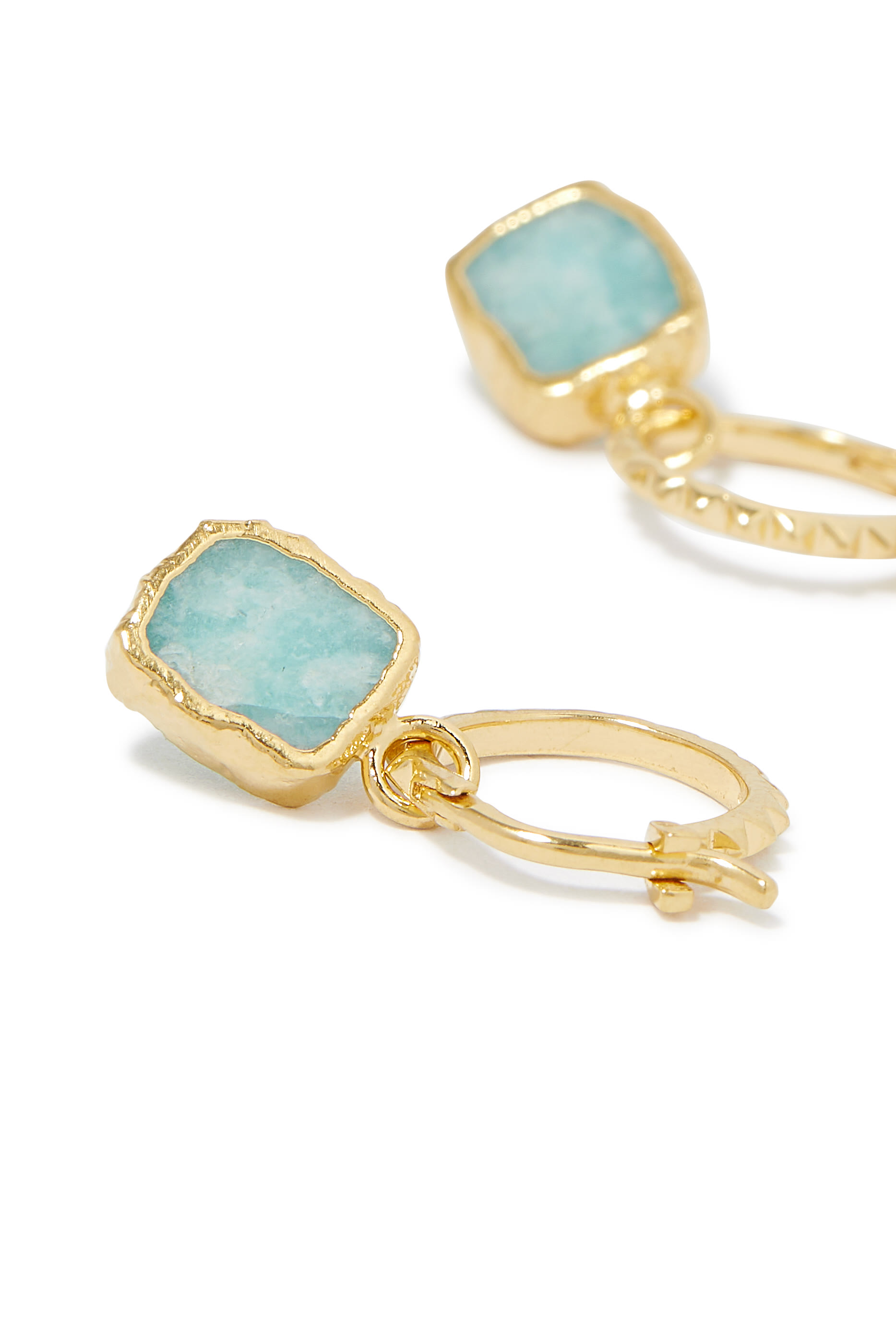 Mini Pyramid Hoop Earrings, 18k Gold-Plated Vermeil with Amazonite