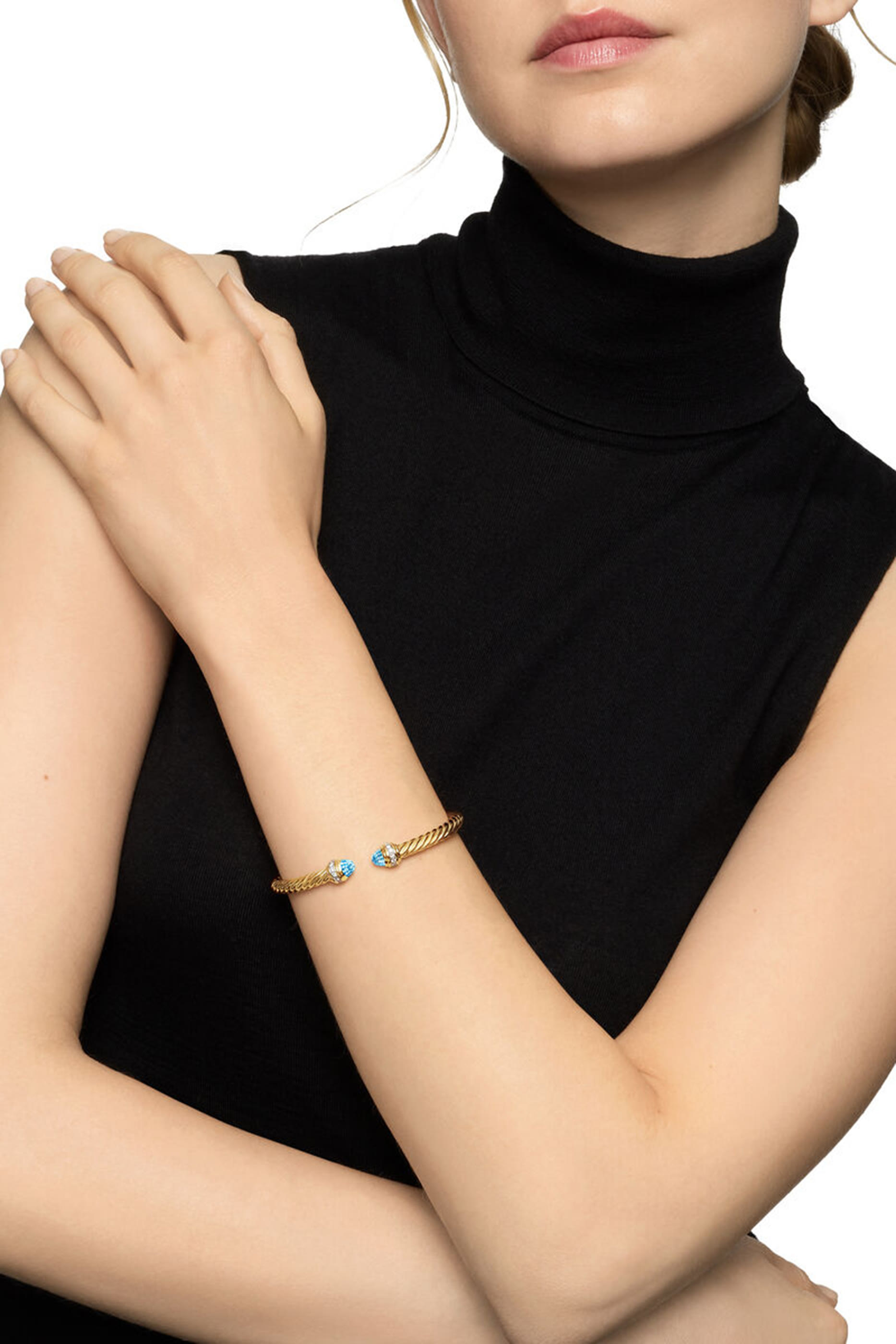  Classic Cablespira&reg; Bracelet,  18K Yellow Gold with Blue Topaz & Diamonds