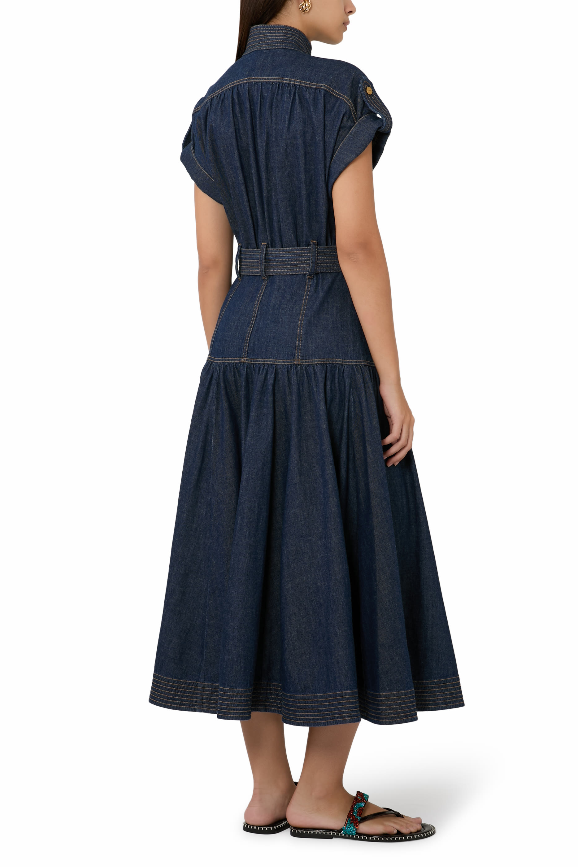 Belted Denim Midi Dress