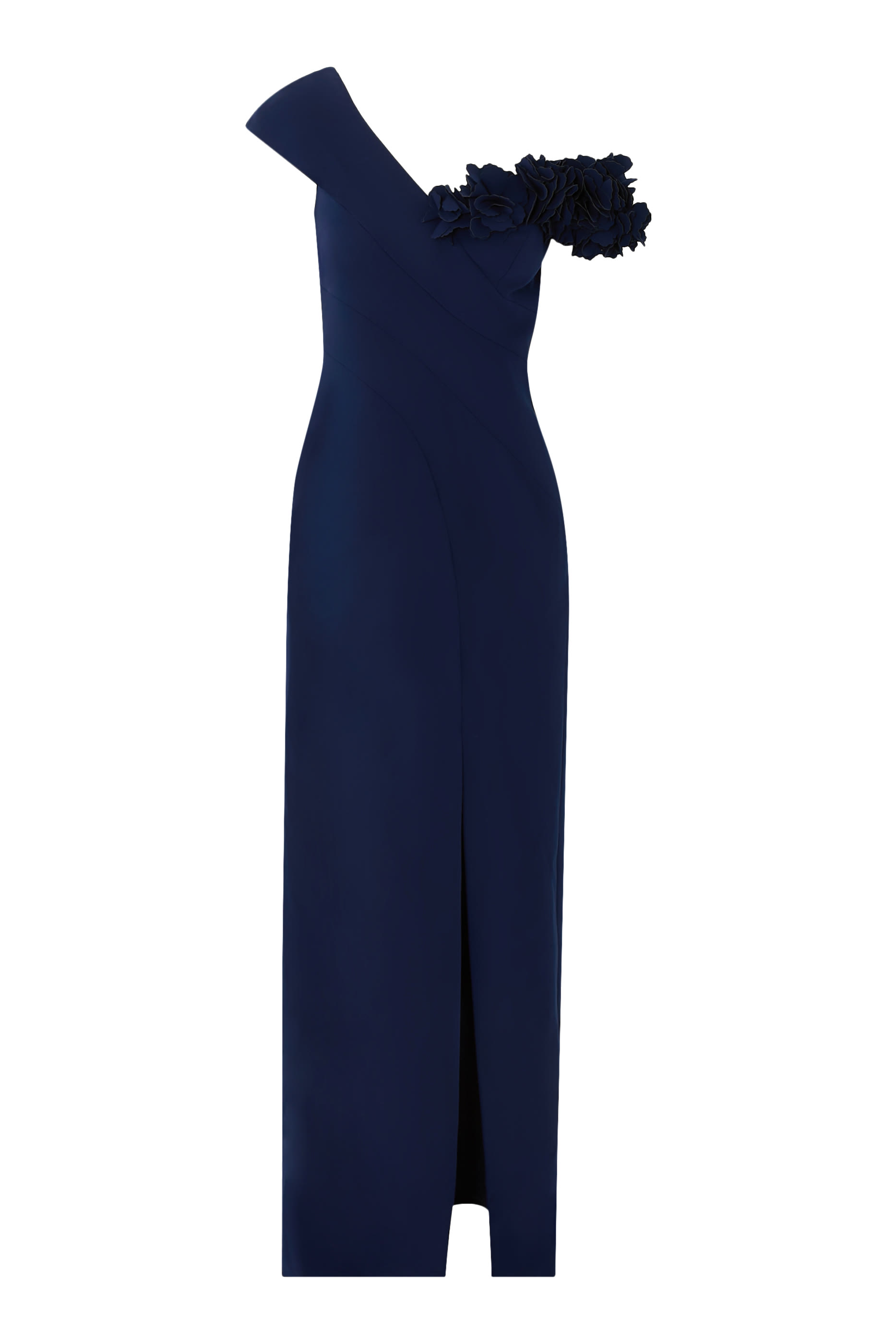 Stretch Crepe 3D Flower Asymmetrical Gown