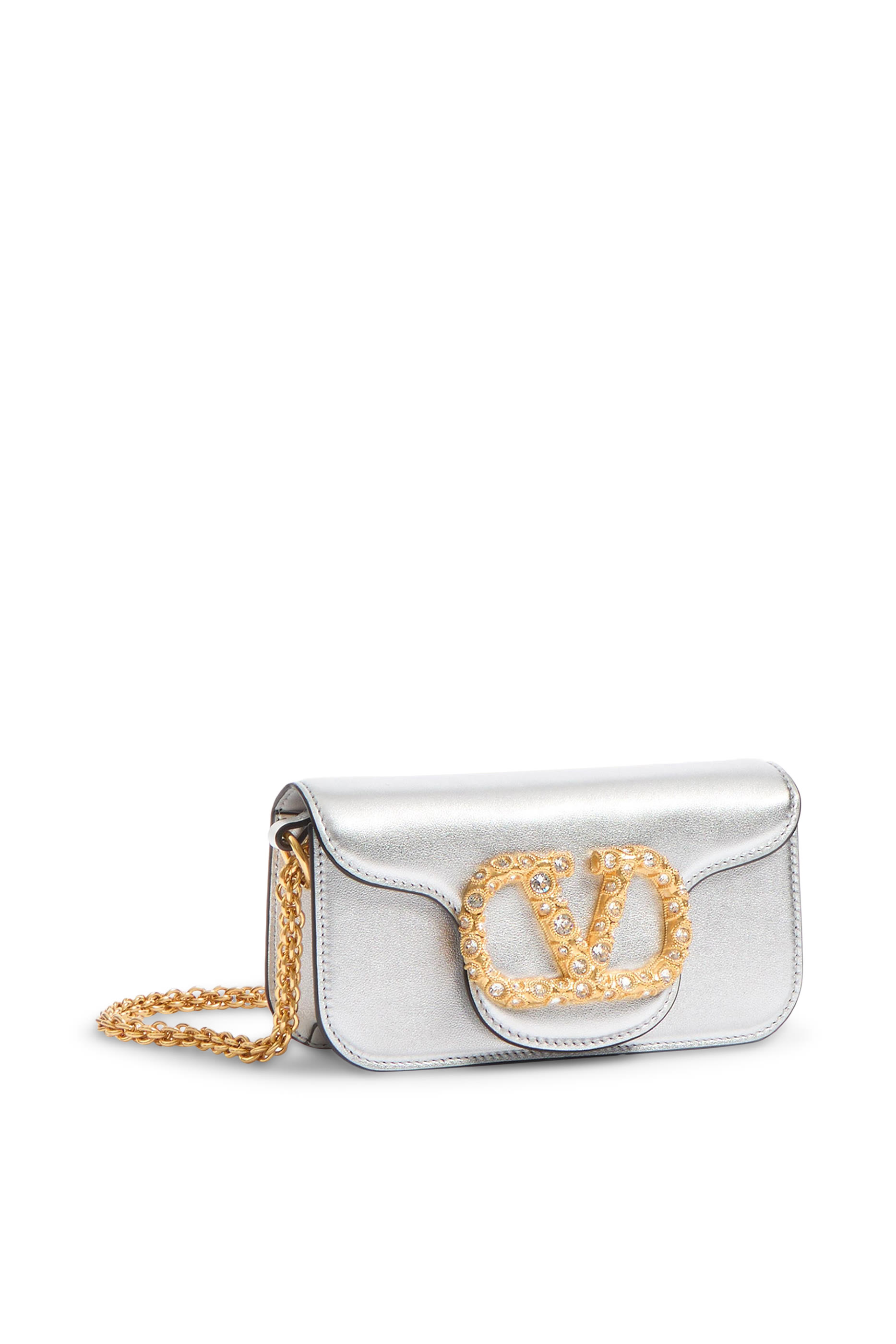 Loc&ograve; Small Shoulder Bag in Laminated Calfskin with Jewel Logo