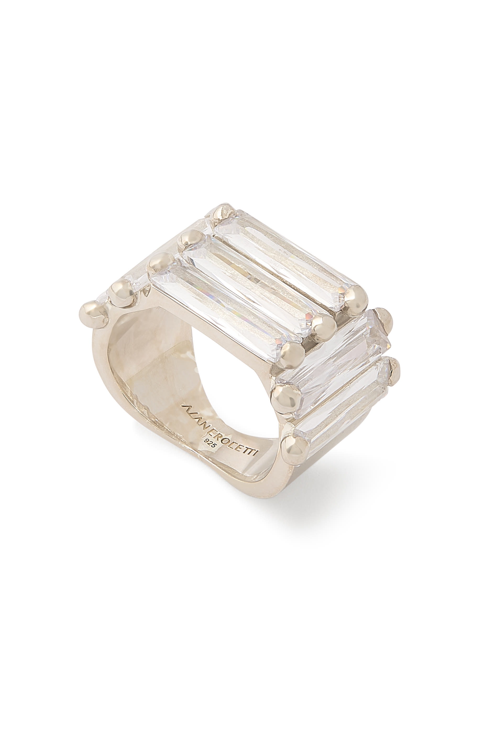 Crystallised Armour Ring, 925 Sterling Silver & Zirconia Baguettes