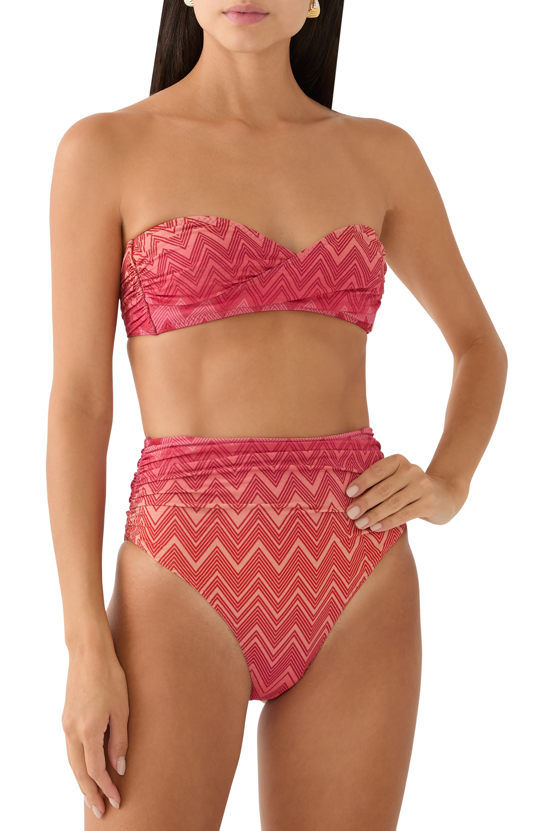 Mare Chevron Lycra Lurex Bandeau Tie Bikini Set