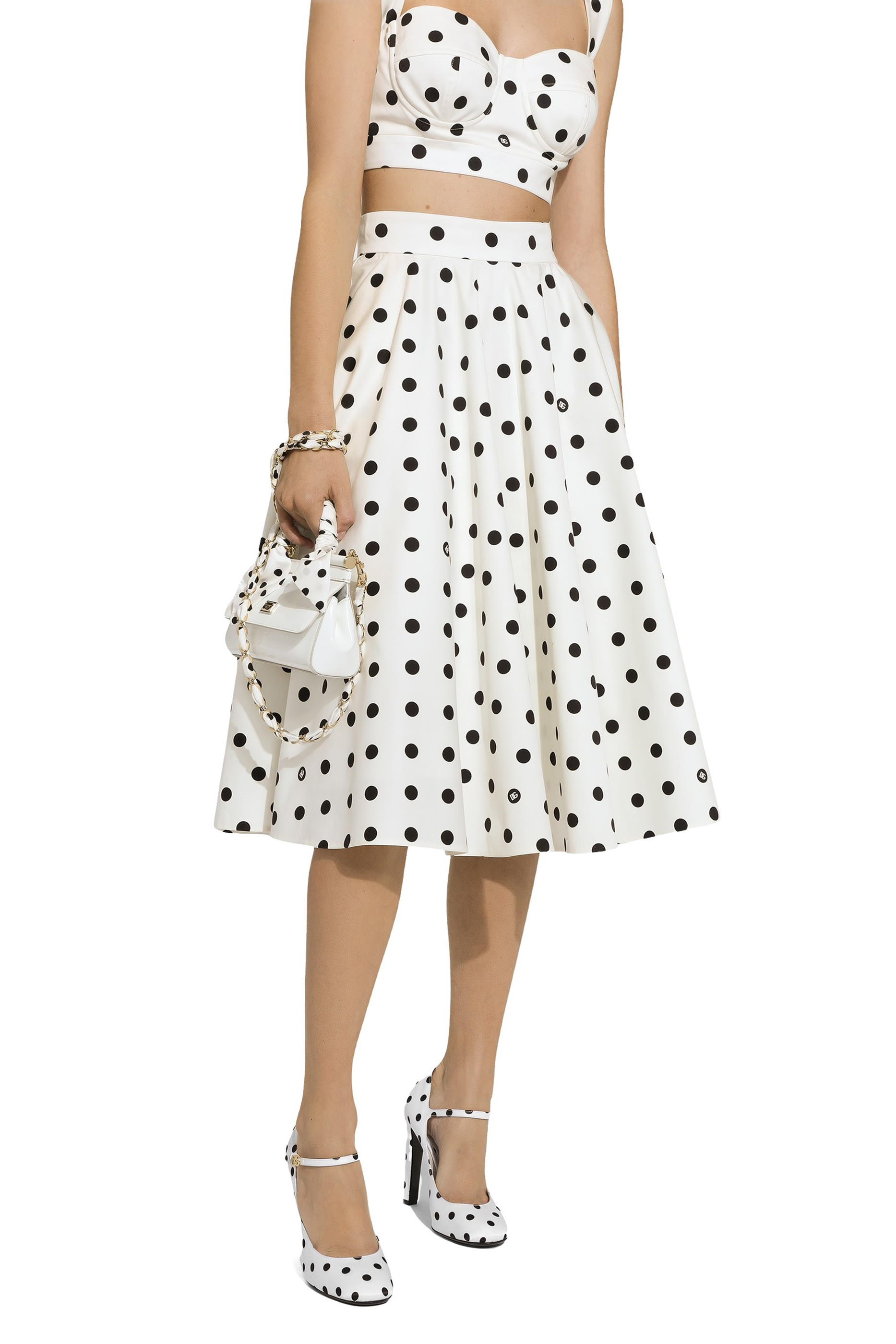 Cotton Drill Circle Skirt with Polka-Dot Print