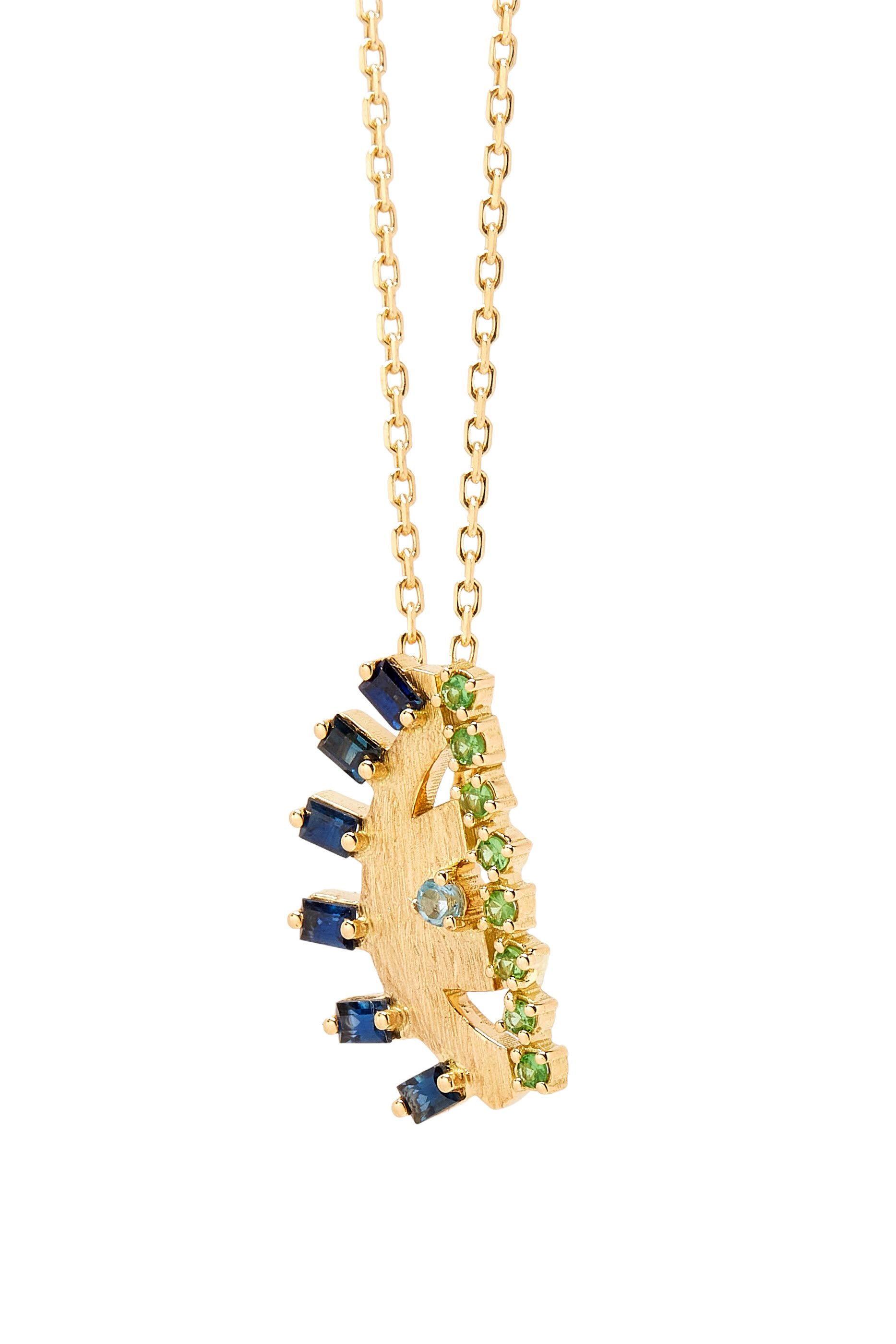 Ya Ein Necklace, 18k Yellow Gold & Topaz, Emerald, Sapphire