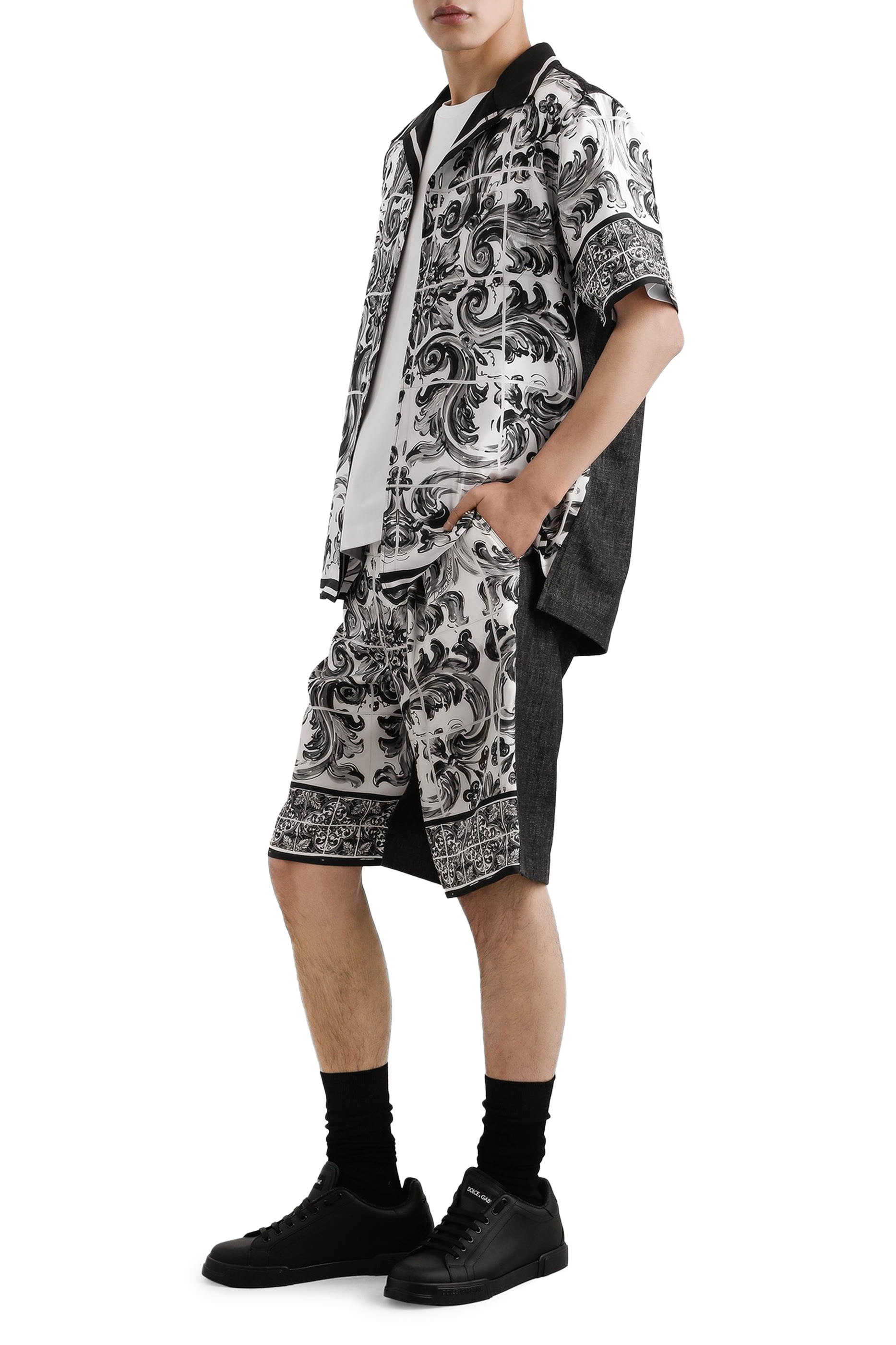 Printed Silk and Cotton Denim Shirt