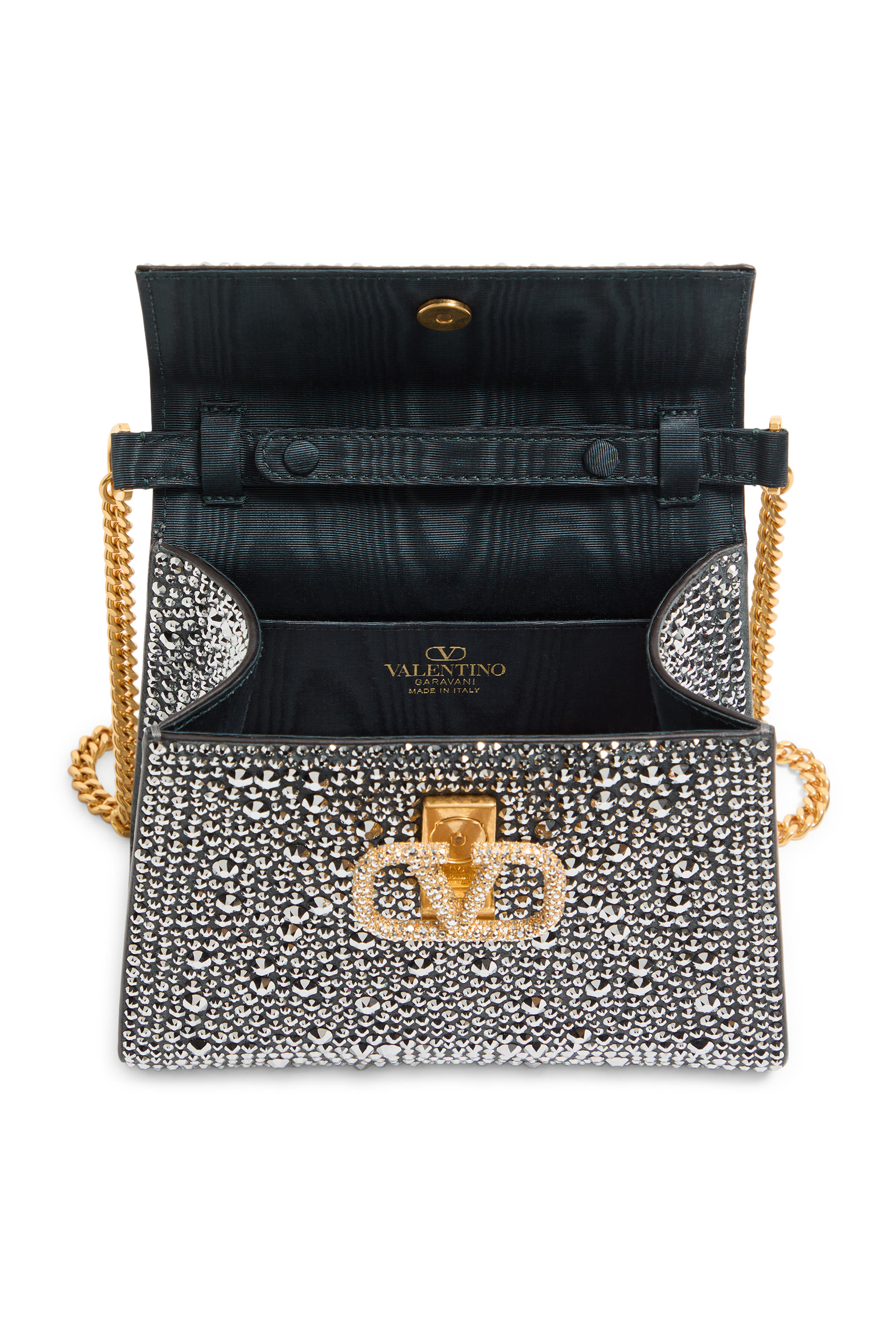 Rhinestones and Jewel Logo Mini VSling Handbag