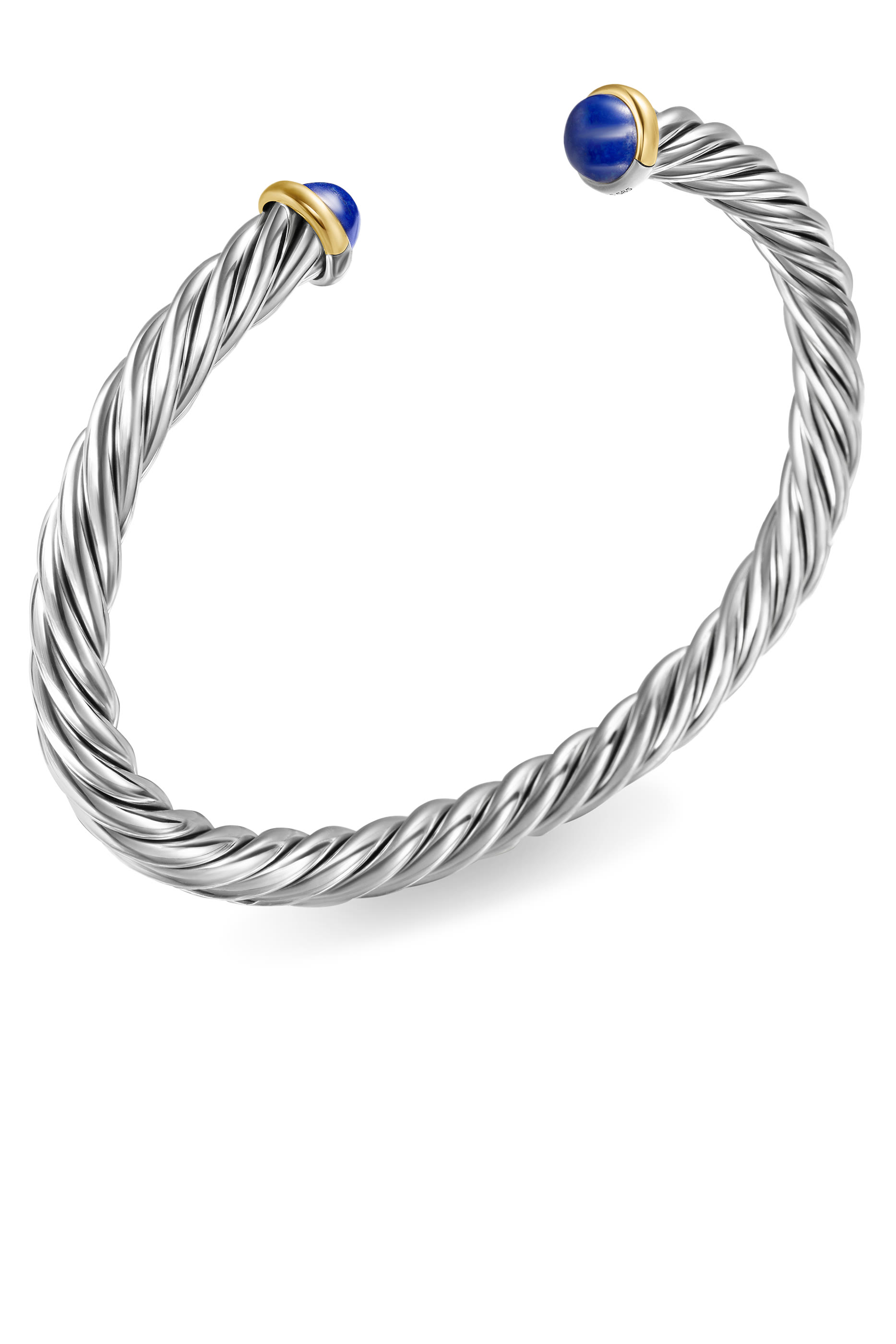 Cable Cuff Bracelet, Sterling Silver with 14K Yellow Gold & Lapis 