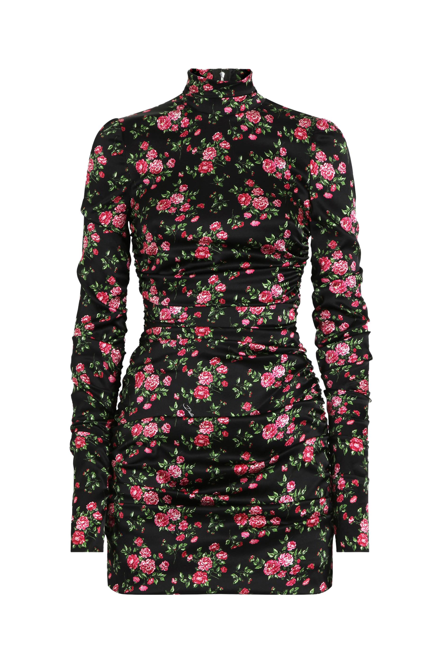 Small Rose Bouquets-Print Long Satin Dress