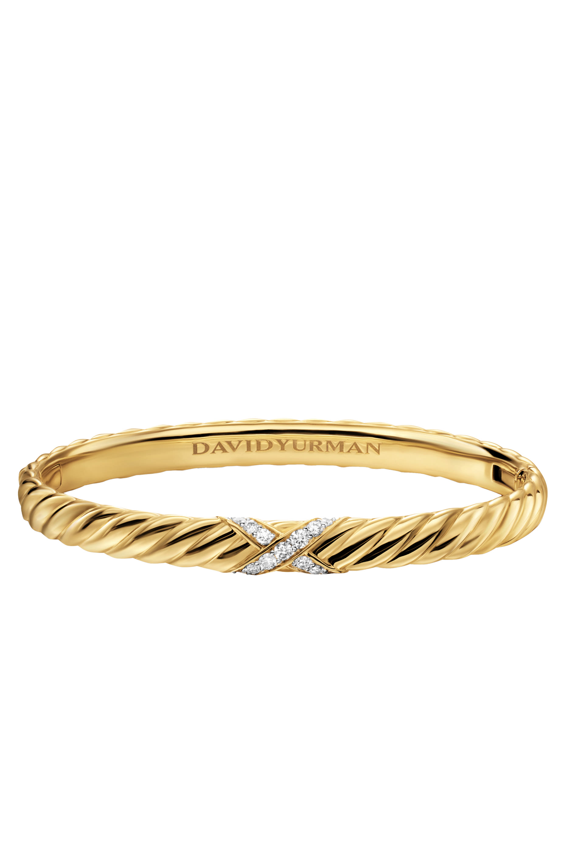  Sculpted Cable X Center Station Bracelet, 18K Yellow Gold & Diamonds