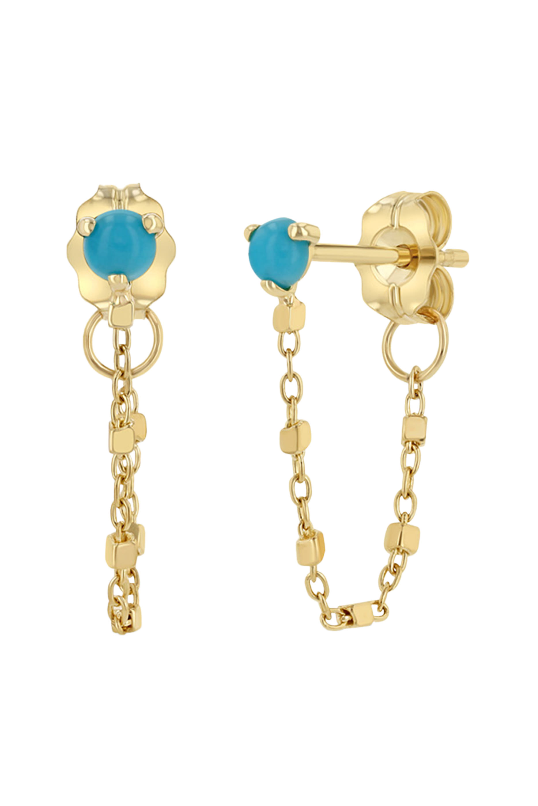 Turquoise Chain Earrings, 14K Yellow Gold