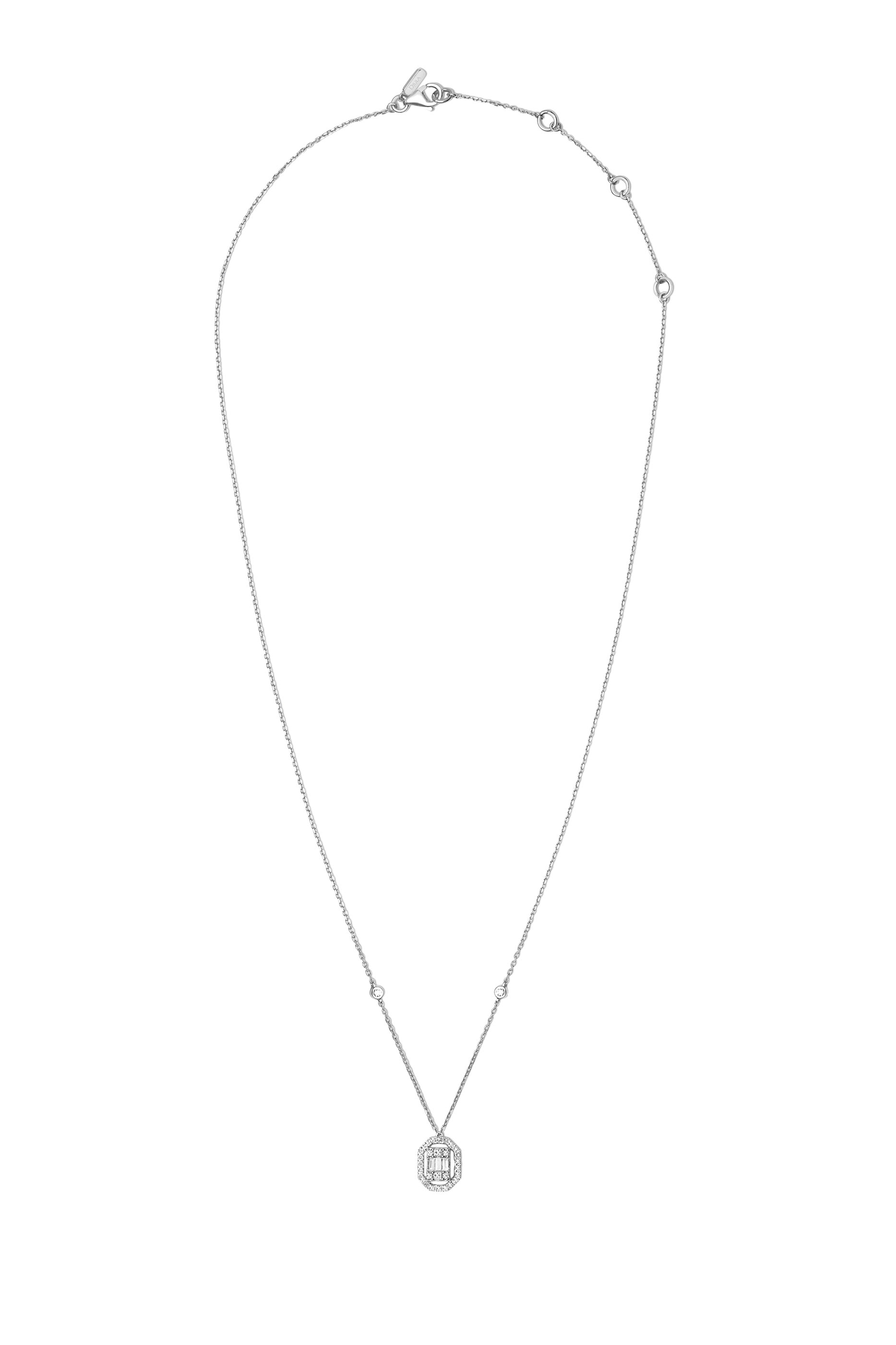 Baguette Square Union Necklace, 18K White Gold & Diamonds