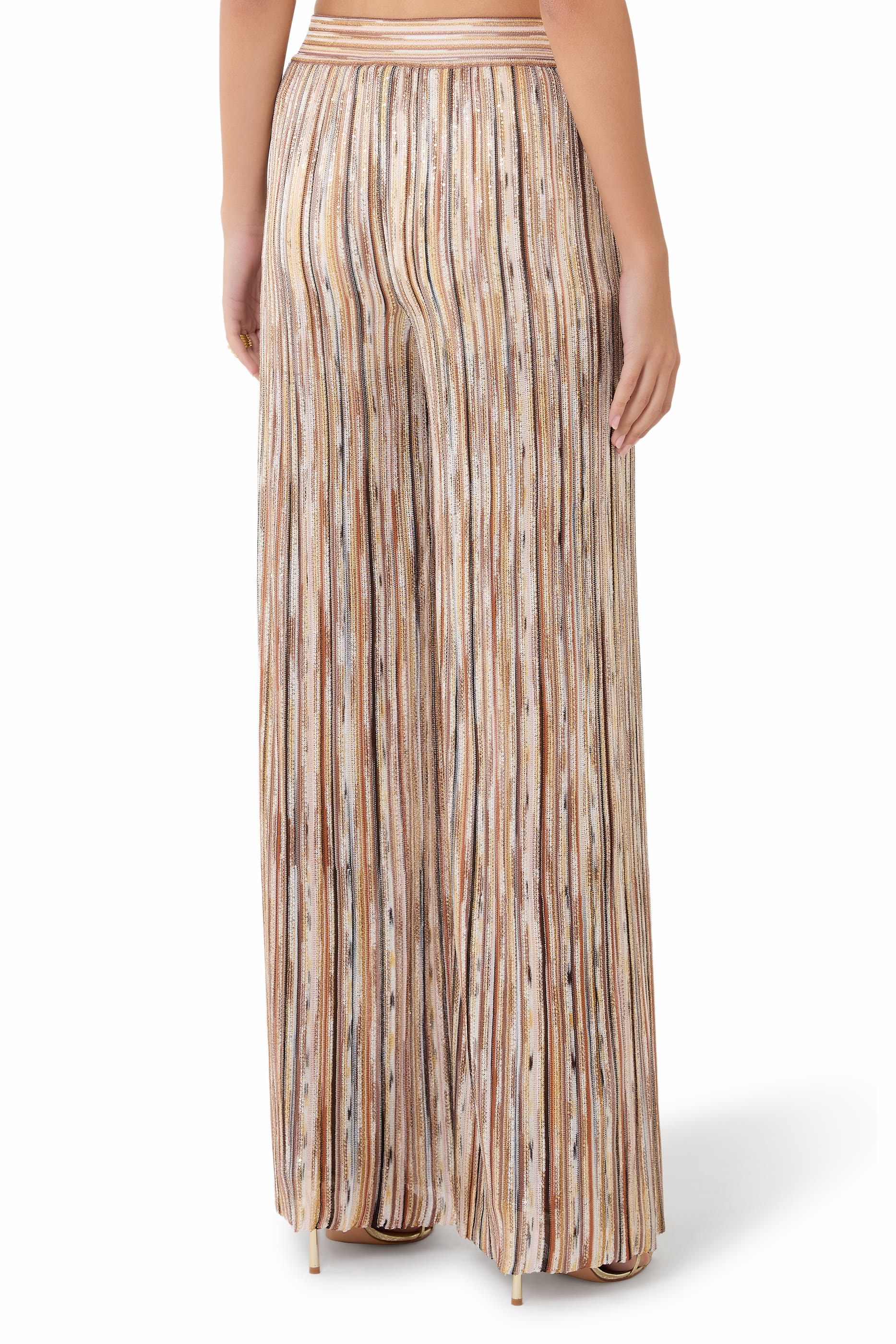 Wide Chevron Lam&eacute; Viscose Trousers