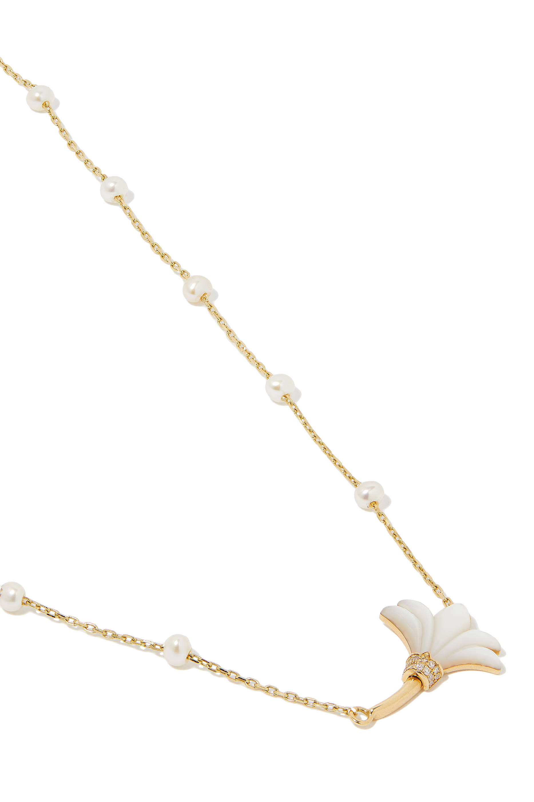 Psychedeliah Necklace, 18k Yellow Gold with Diamonds & Mother of Pearl