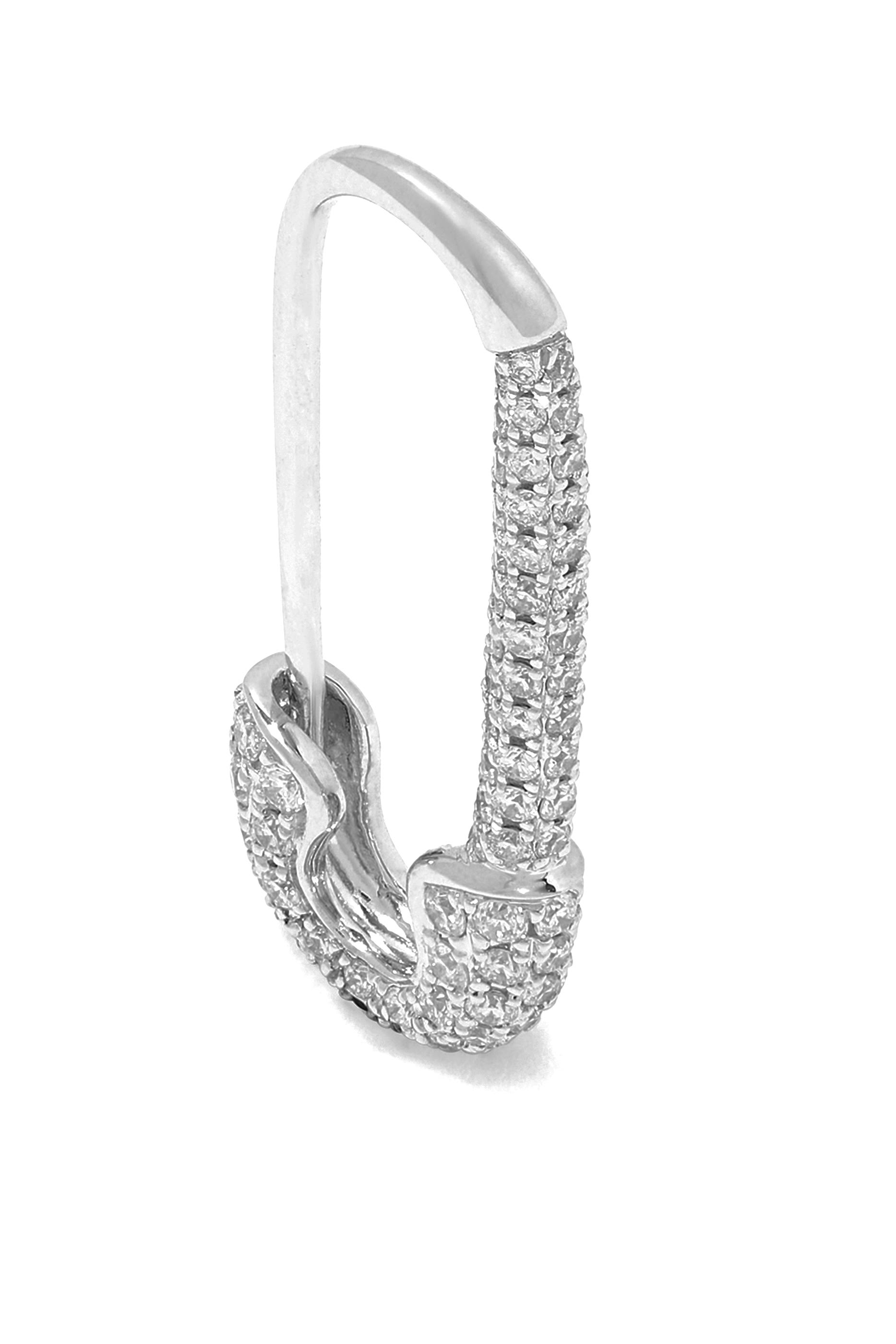 Diamond Safety Pin Earring Left, 18k White Gold & Diamonds