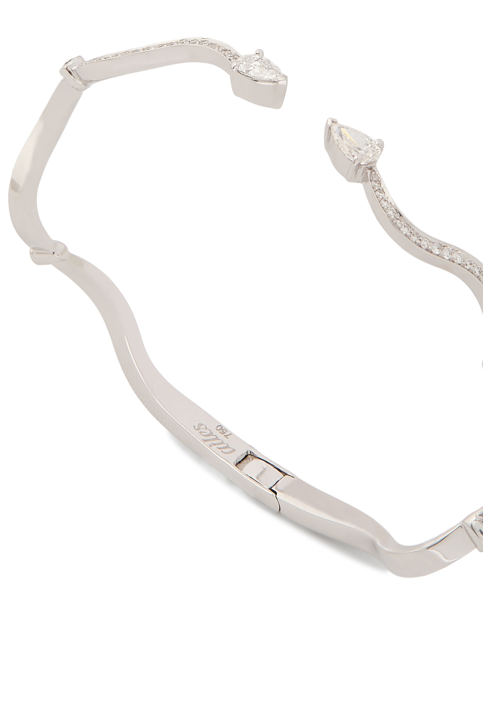 Small Pear Wave Bangle, 18k White Gold & Diamonds