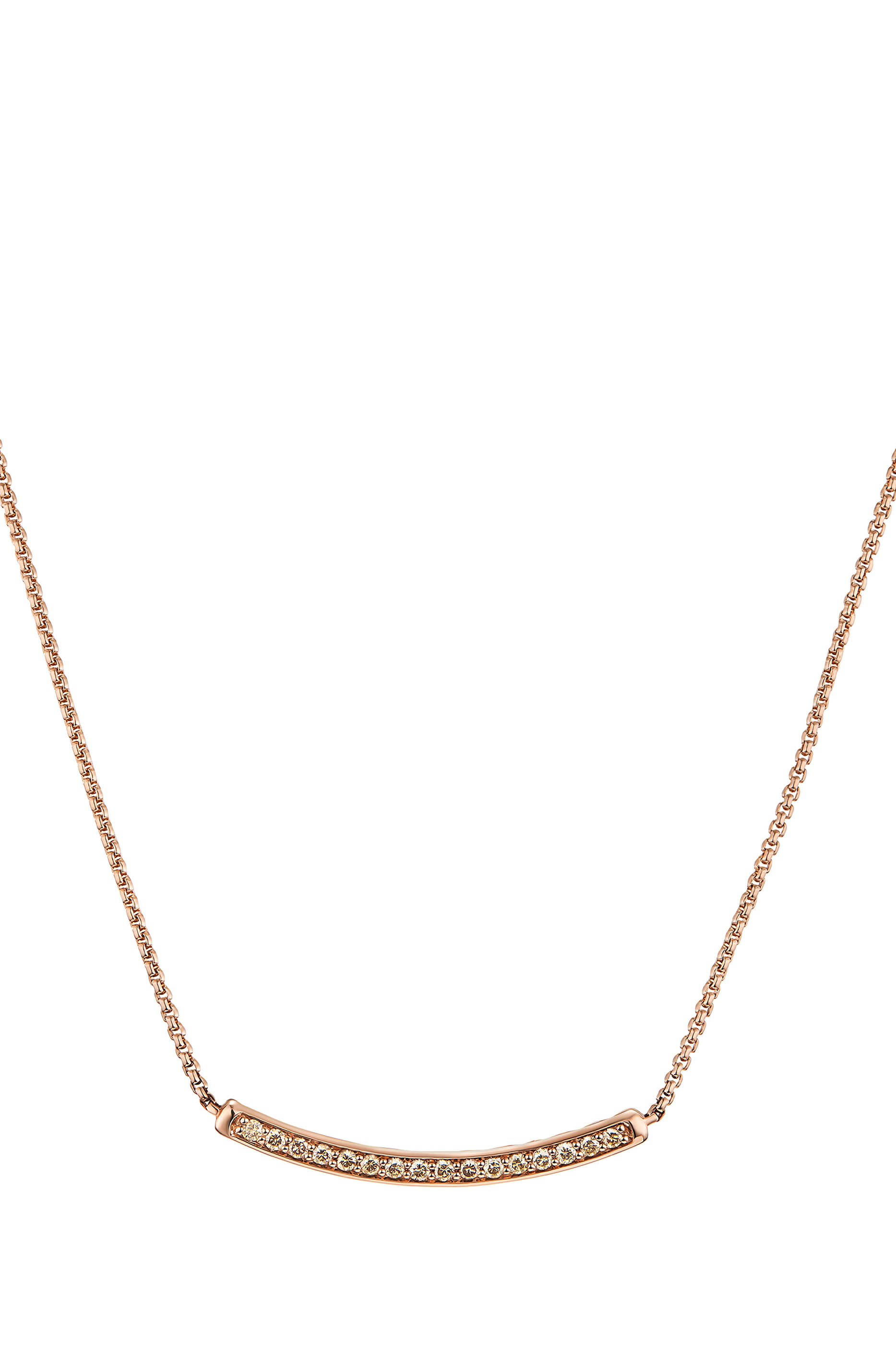 Petite Pave Bar Necklace, 18K Pink Gold & Diamonds