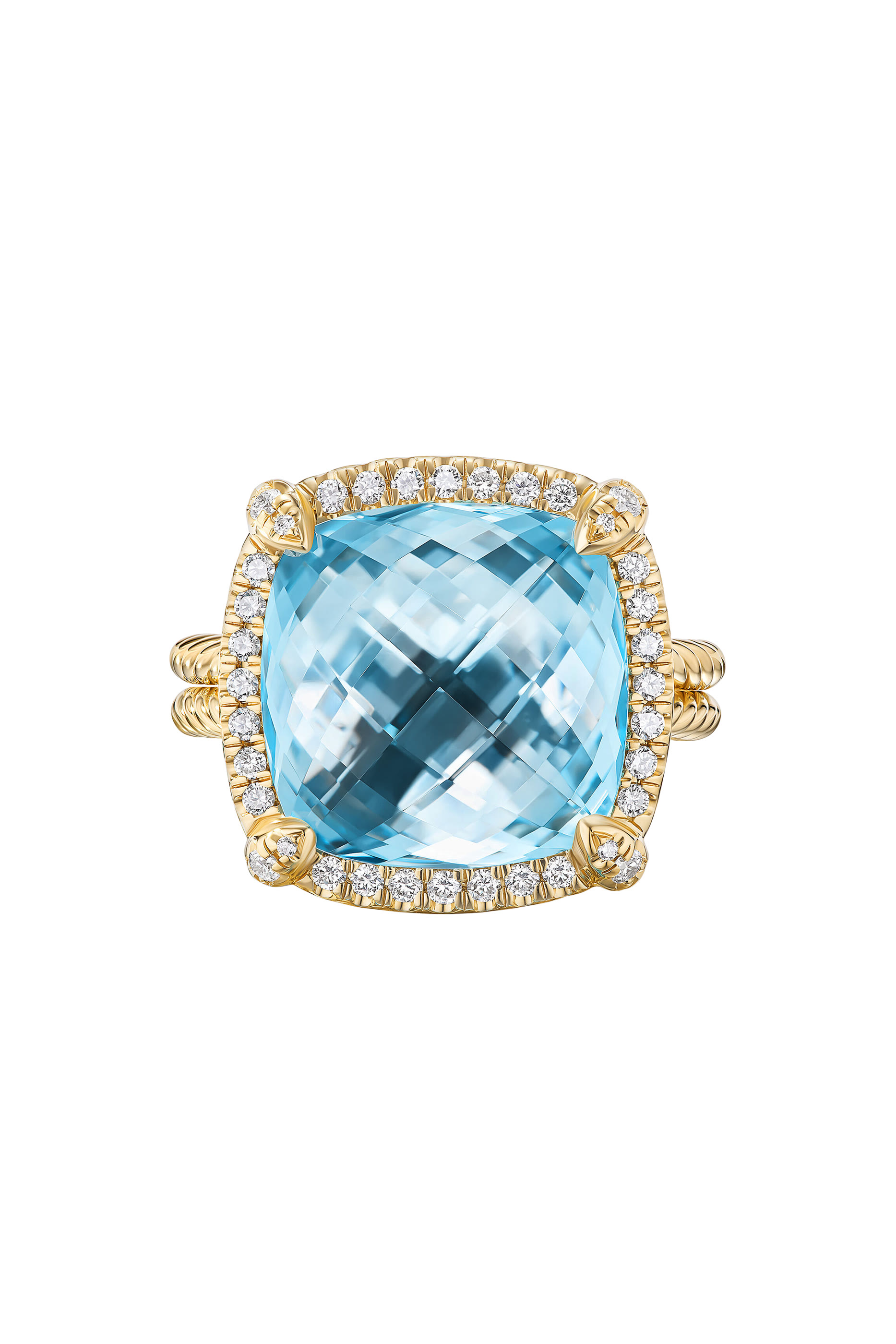 Chatelaine Blue Topaz Ring, 18k Yellow Gold and Diamonds