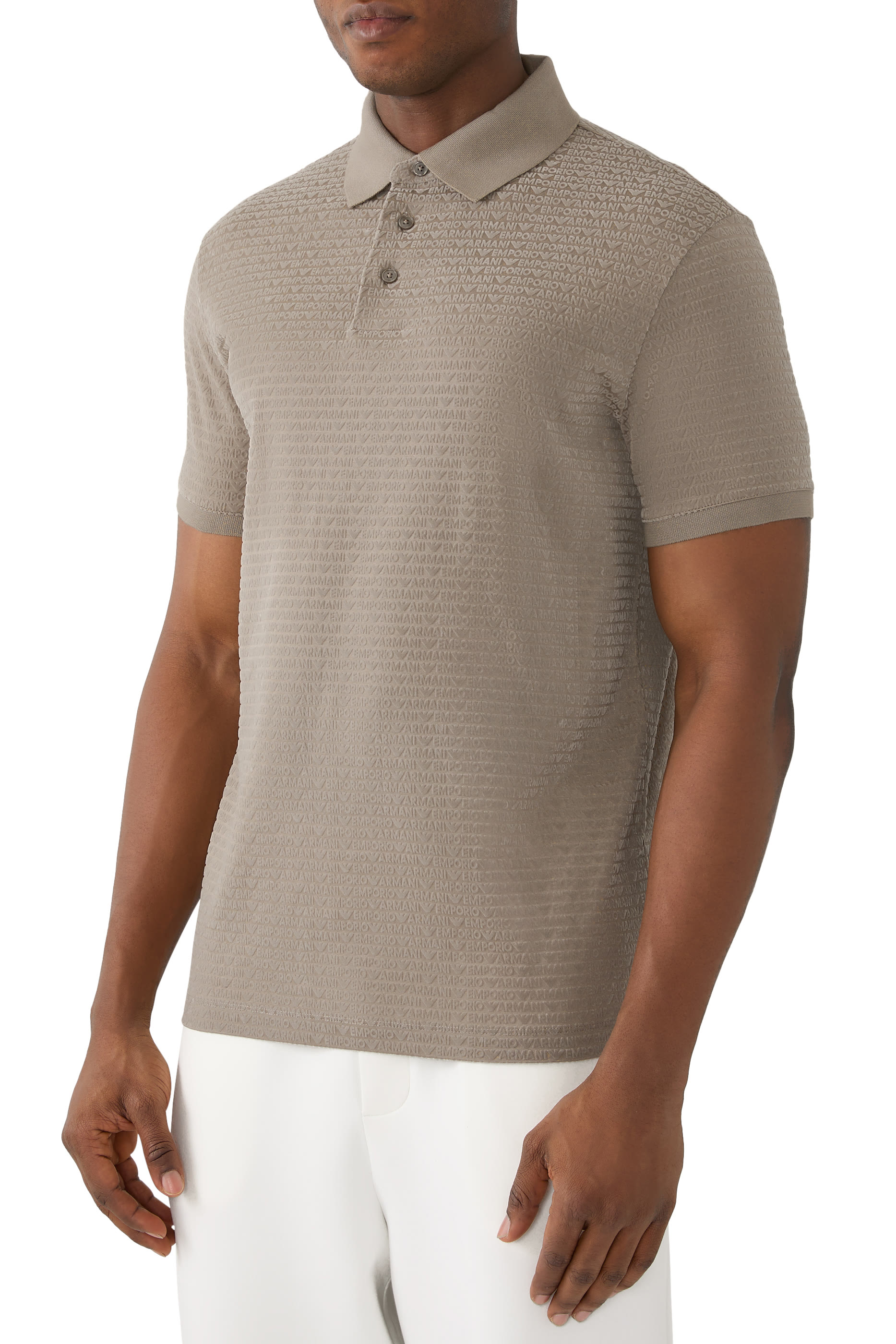 Jersey Polo Shirt with All-Over Jacquard Lettering