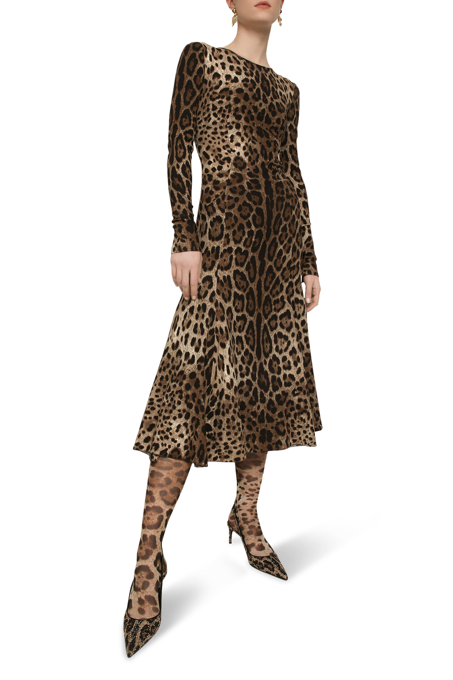 Leopard-Print Calf-Length Cady Dress