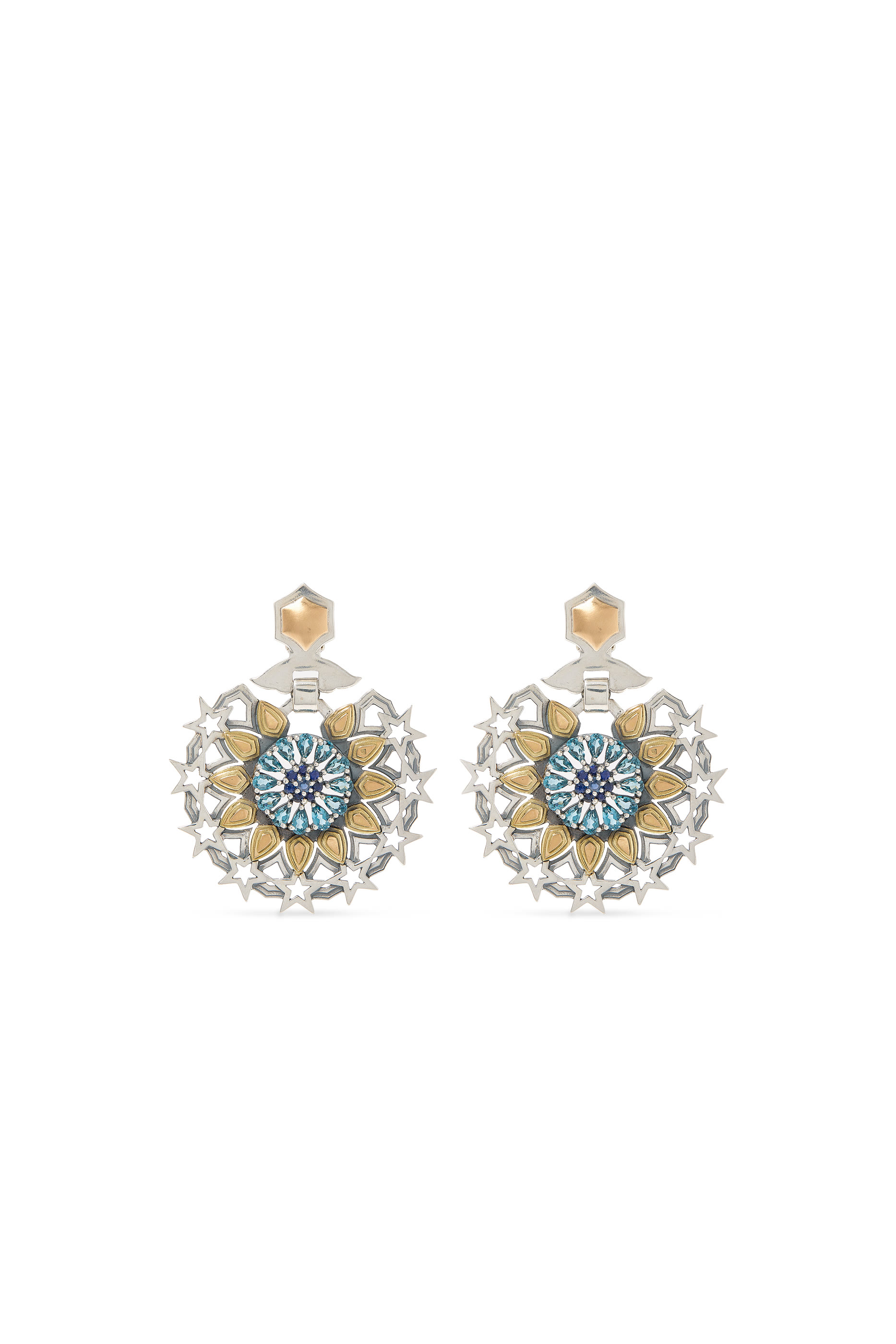  Barsbay Earrings,  18K Gold with Sterling Silver, Rubies & Amethyst