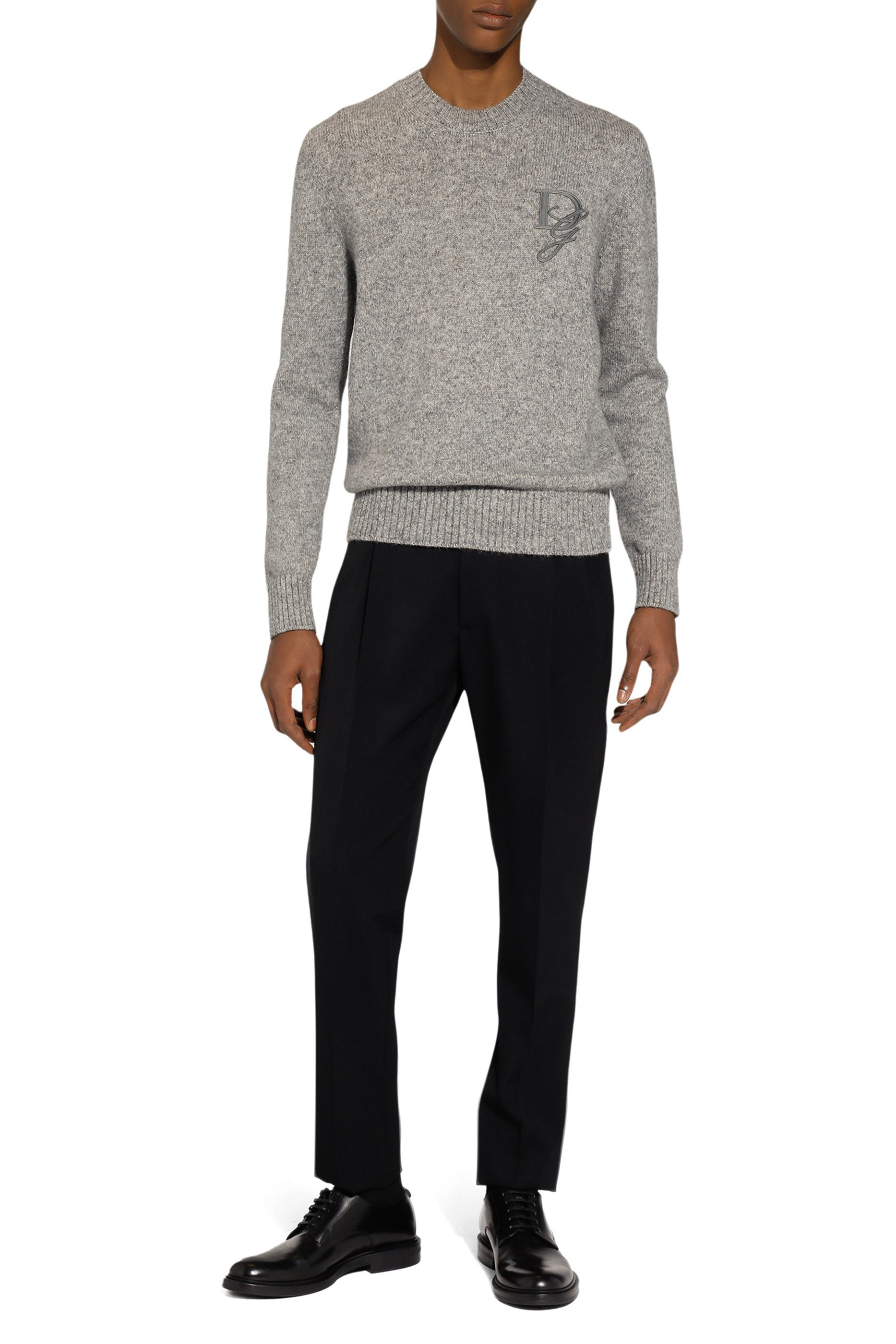  Round-Neck Wool Sweater with DG Embroidery