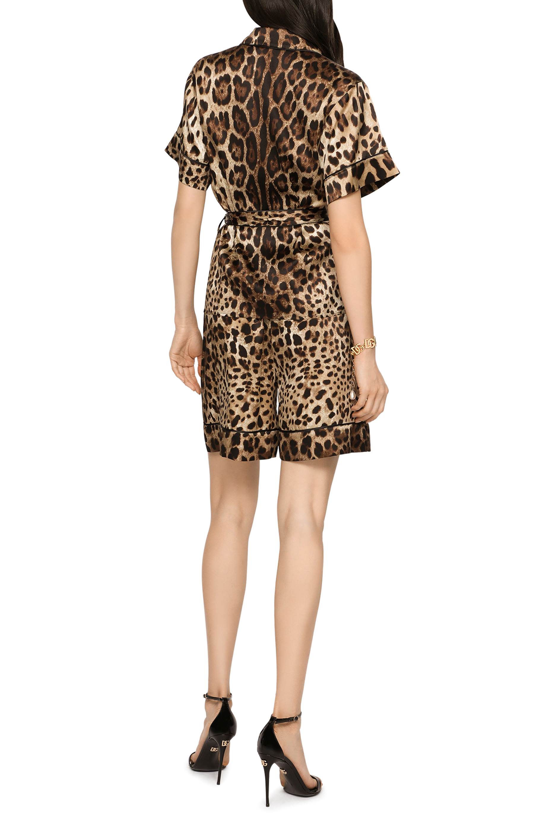 Leopard-Print Satin Pajama Shirt