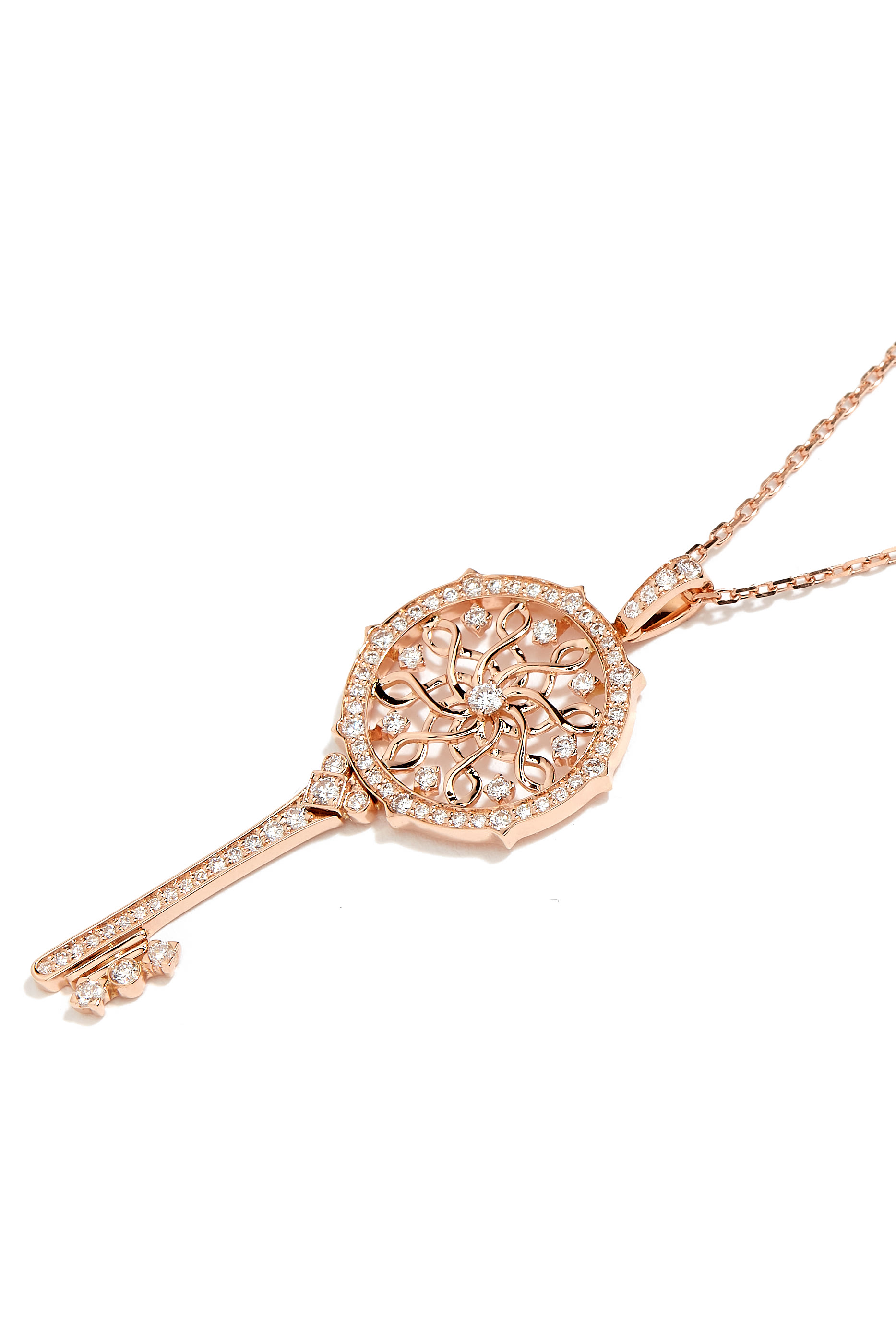 Muftah Turath Medium Key Necklace, 18k Pink Gold & Diamonds