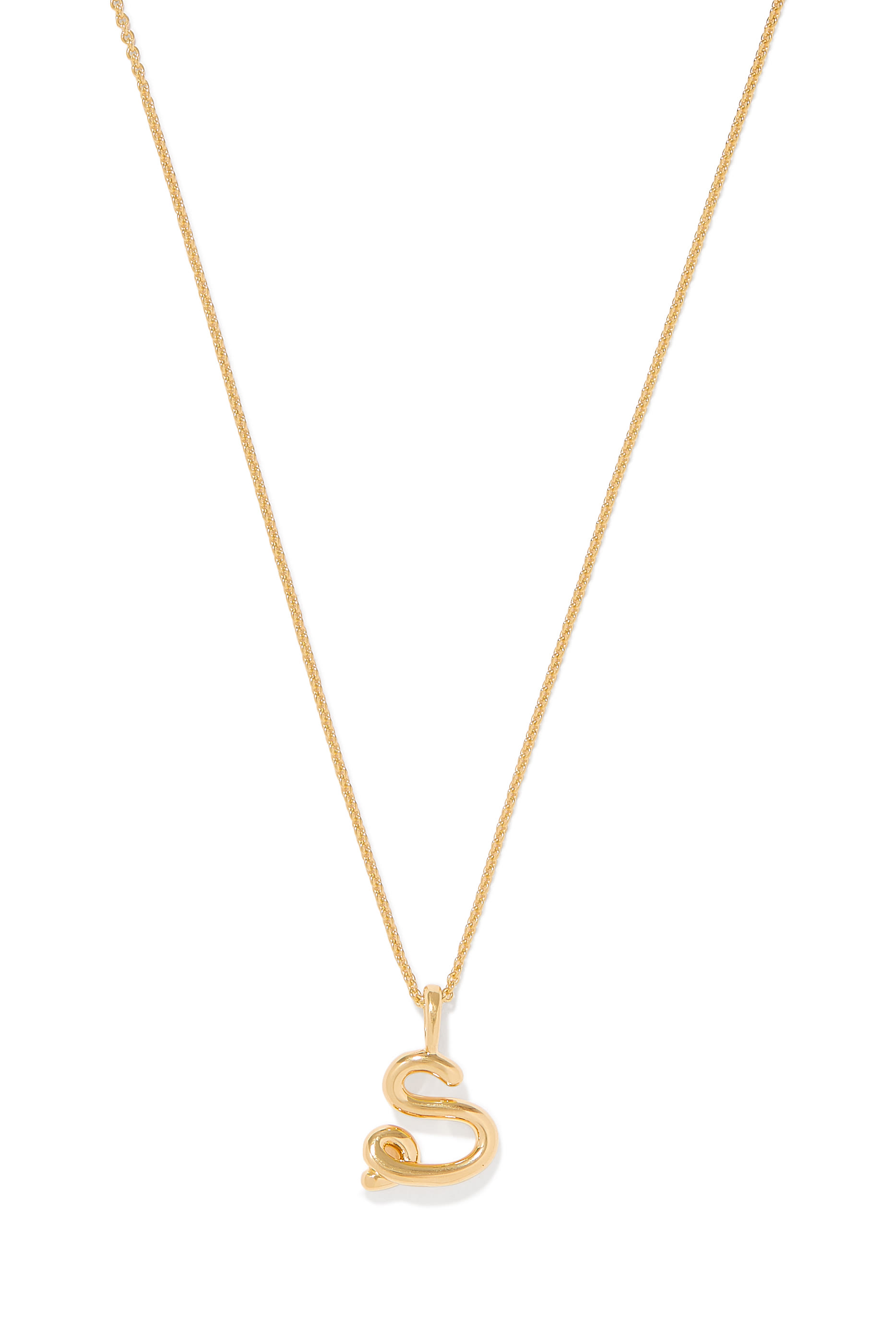 Curly Molten Mini Initial Necklace - S, 18ct Recycled Gold Vermeil on Recycled Sterling Silver