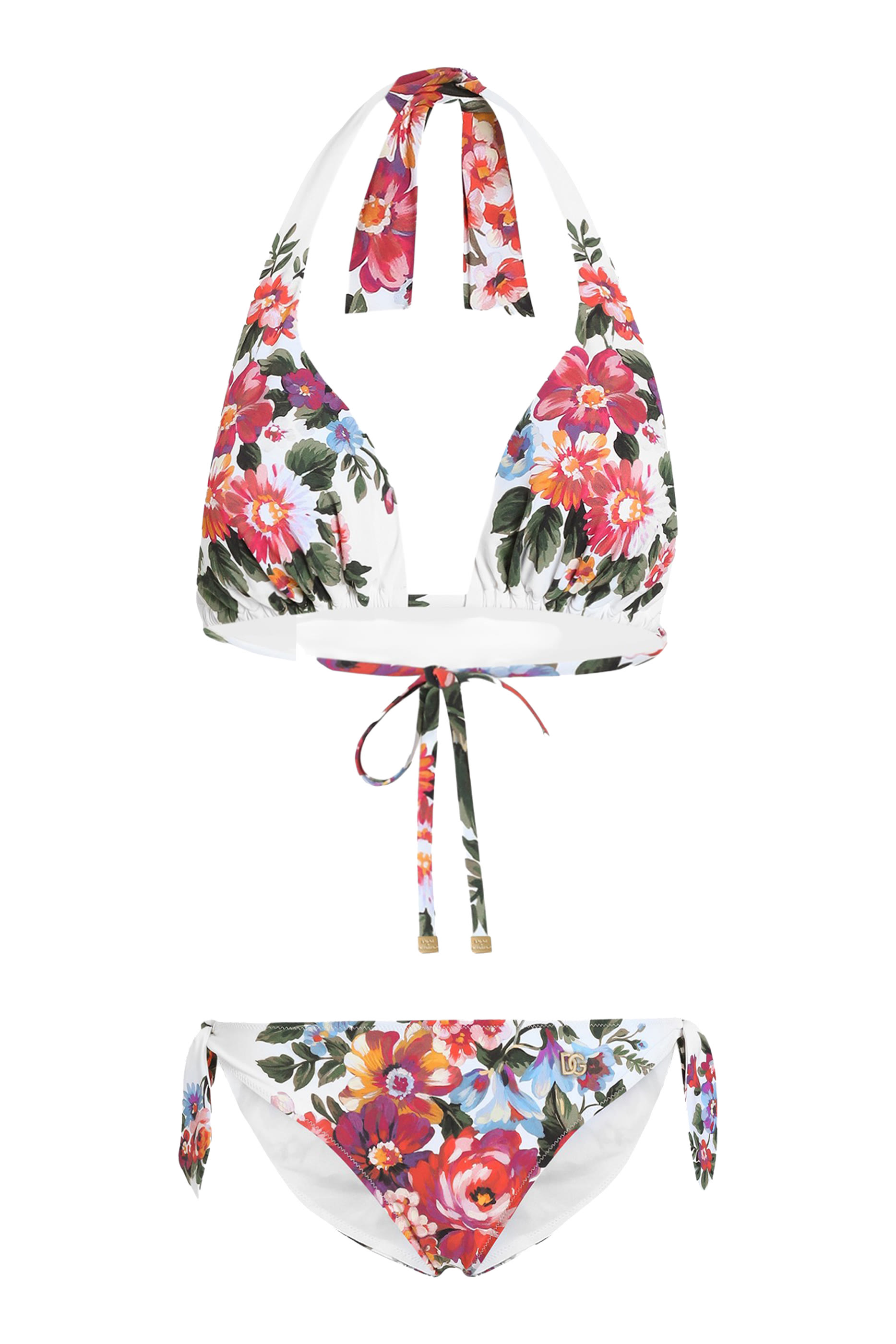  Rose and Peony-Print Padded Triangle Bikini 